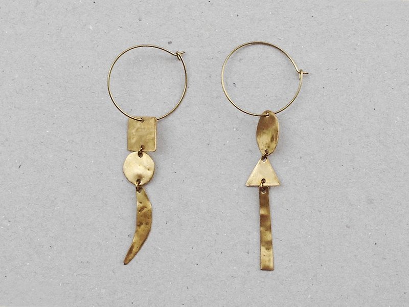 Moon and stars geometric hippie brass earrings - Earrings & Clip-ons - Other Metals Gold