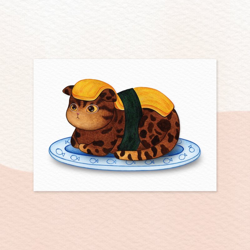 Meow Sushi-Tamako-yaki Leopard Cat - การ์ด/โปสการ์ด - กระดาษ สีนำ้ตาล