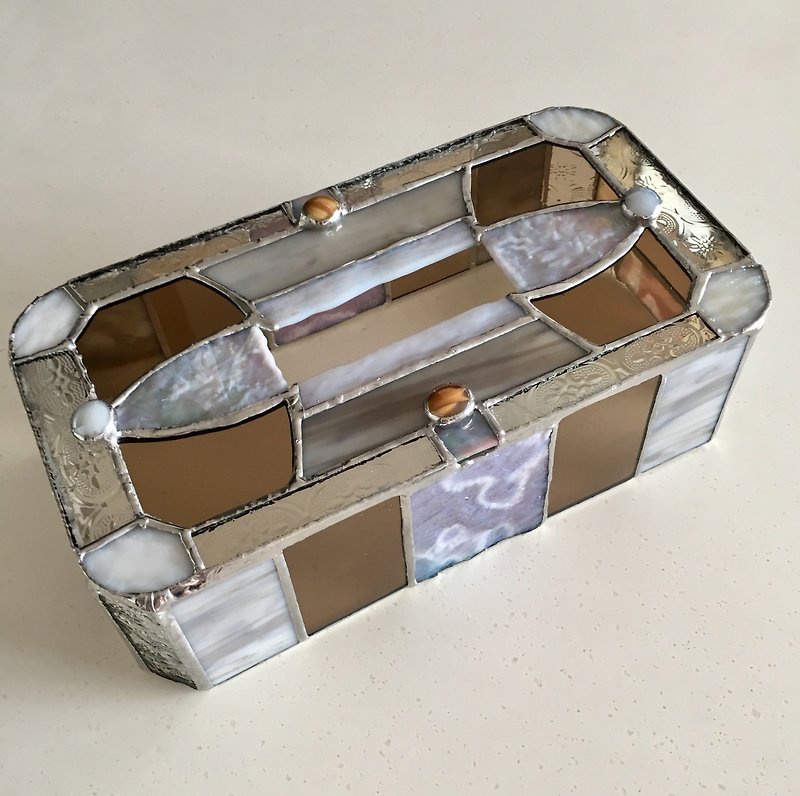 ティッシュボックスケース ラベンダー&ハニーブラウン ガラス Bay View - 面紙盒 - 玻璃 咖啡色
