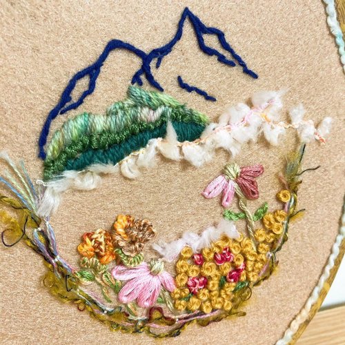 山の太陽と手作り刺繍アート吊り下げ絵刺繍絵画 - ショップ