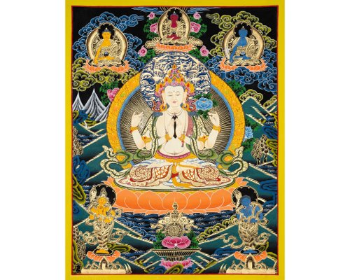 h21# 四腕観音 仏祖 唐卡 タンカ Thang-ga 装飾画民间文化芸術 h21# 四腕観音 仏祖 唐卡 タンカ Thang-ga 装飾画民间文化芸術