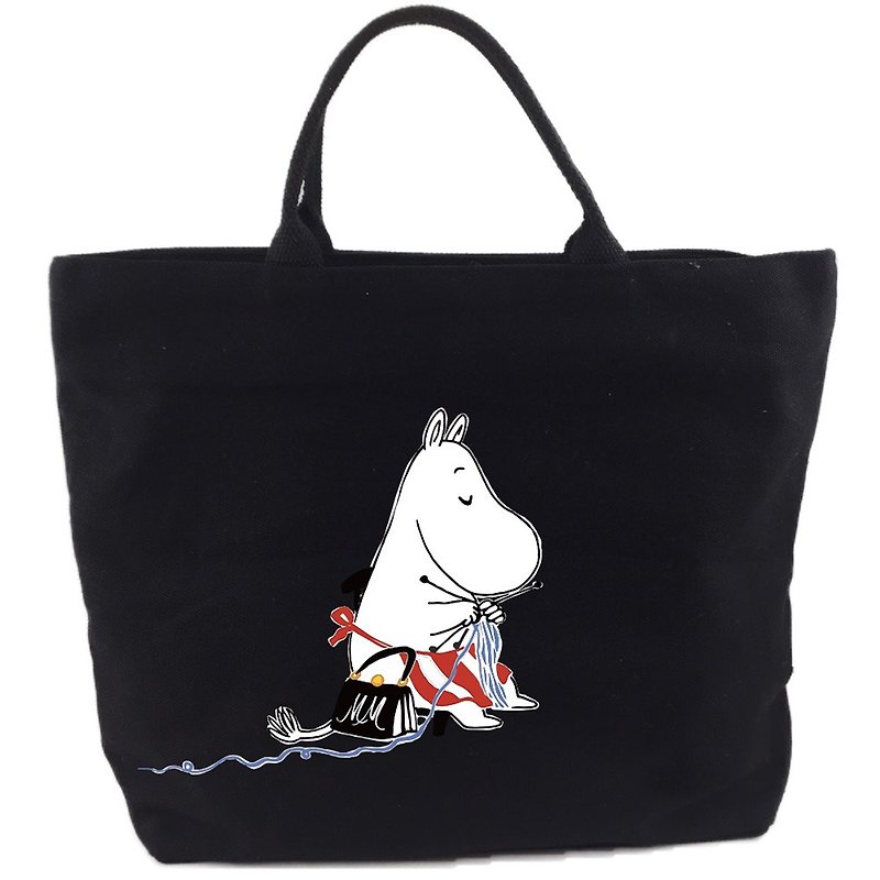 Moomin 噜噜 米 Authority- [Zip Canvas Bag-Black] (Small) - กระเป๋าถือ - ผ้าฝ้าย/ผ้าลินิน สีแดง