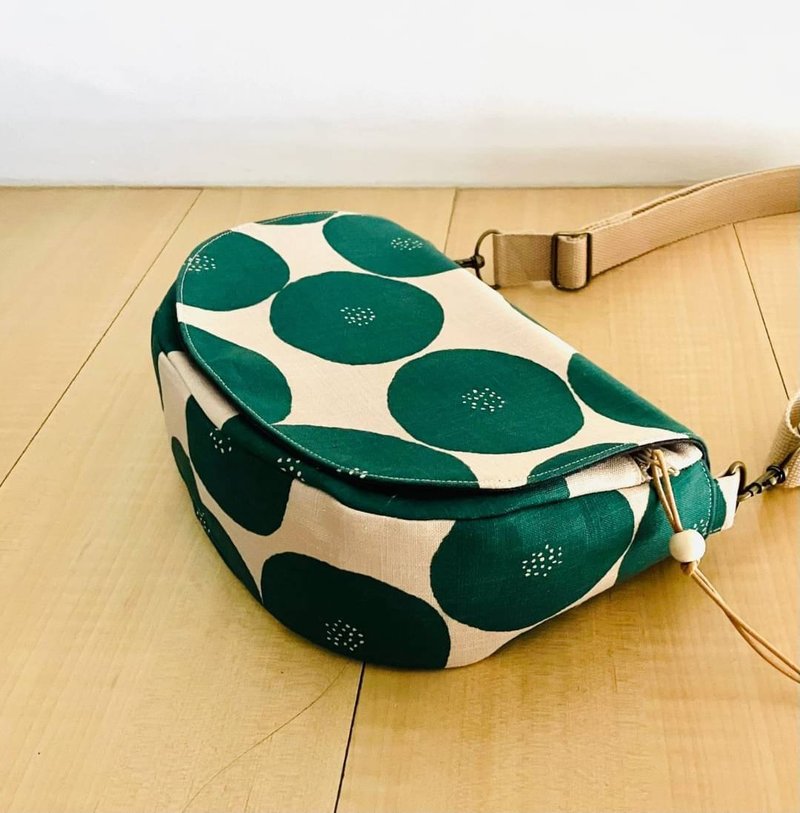 Large round small point saddle bag. Side/slant shoulder adjustable shoulder straps. Zip pocket slip pocket - Messenger Bags & Sling Bags - Cotton & Hemp Green