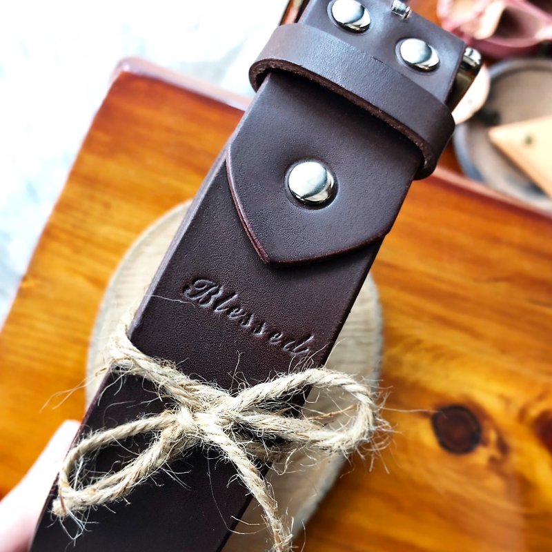 Belt leather material bag 35mm free engraving handmade bag Italian vegetable tanned leather handmade belt - Leather Goods - Genuine Leather Brown