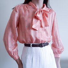 ヴィンテージ ブラウス ストライプ 刺繍 シアー レトロ 可愛い ホワイト 配色パイピング衿刺繍レトロブラウス | Remind me and forever