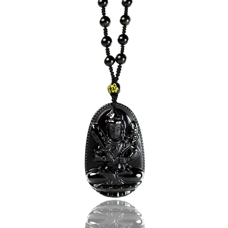 Black Obsidian Akasagarbha Bodhisattva Ox  Tiger Zodiacs Guard Obsidian Bead N - Necklaces - Semi-Precious Stones Black