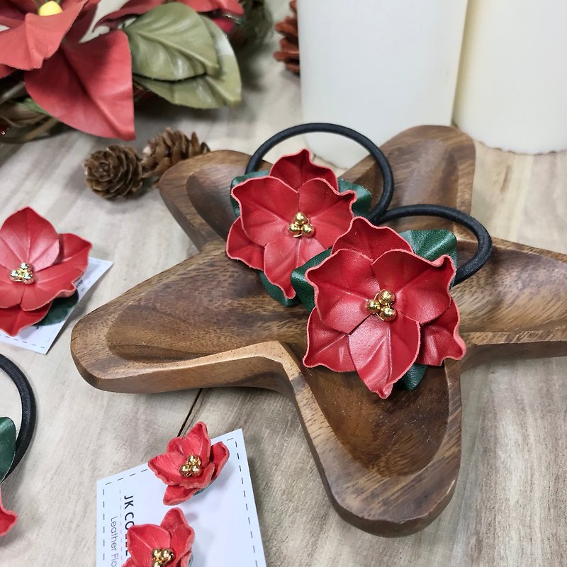 Leather Christmas Flower Accessory - Hair Accessories - Genuine Leather Red