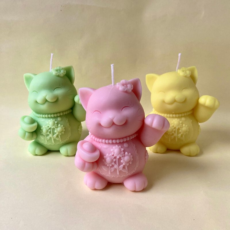 Lucky Cat 4 inch Natural Beeswax Stone Dragon Pillar Candle B - Candles & Candle Holders - Wax Multicolor