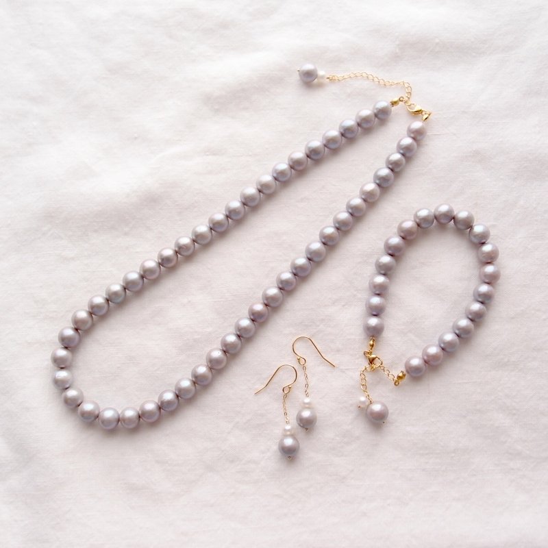 【K14gf】Gray Pearl Necklace グレーパールネックレス・Light Gray - 項鍊 - 珍珠 灰色
