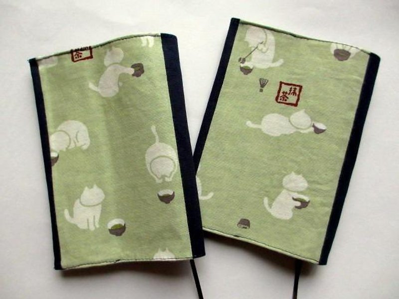Temporary book cover * Matcha cat - Notebooks & Journals - Cotton & Hemp Green