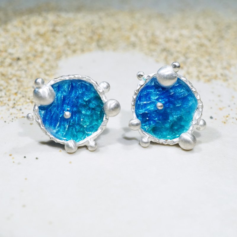 Ocean Series-Blue Enamel Silver Earrings - ต่างหู - เงินแท้ สีเงิน