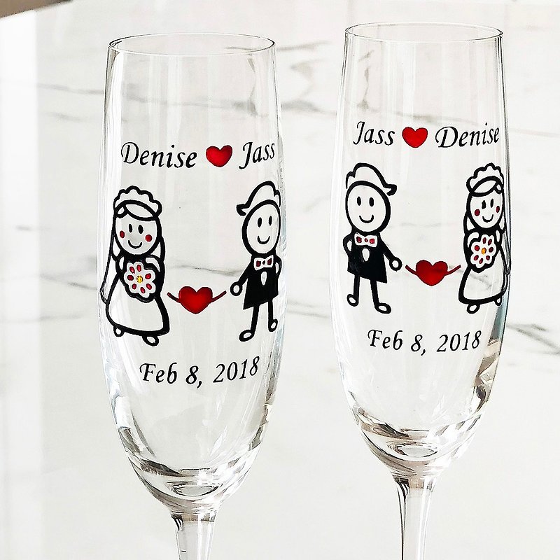 Champagne Glasses - Western Wedding (including casting & coloring names & date) - Bar Glasses & Drinkware - Glass Multicolor