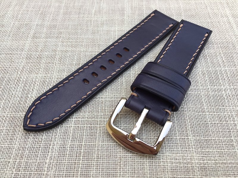 Tuscany navy blue vegetable tanned cowhide strap handmade strap - Watchbands - Genuine Leather Blue