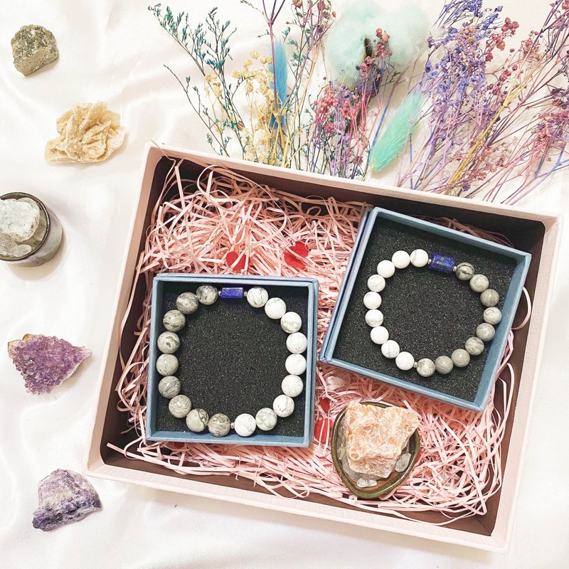 [Gift Box Packaging] Customized Gift Crystal Mine Potted Lapis Lazuli White Turquoise Picasso Stone - สร้อยข้อมือ - คริสตัล สีเทา