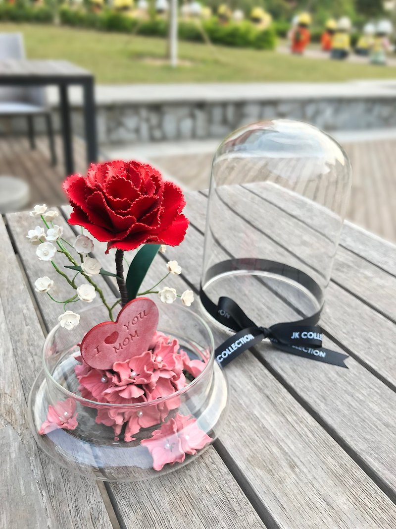 【カスタマイズギフト】レッドレザーカーネーションガラス花瓶【花】 - 置物 - 革 レッド
