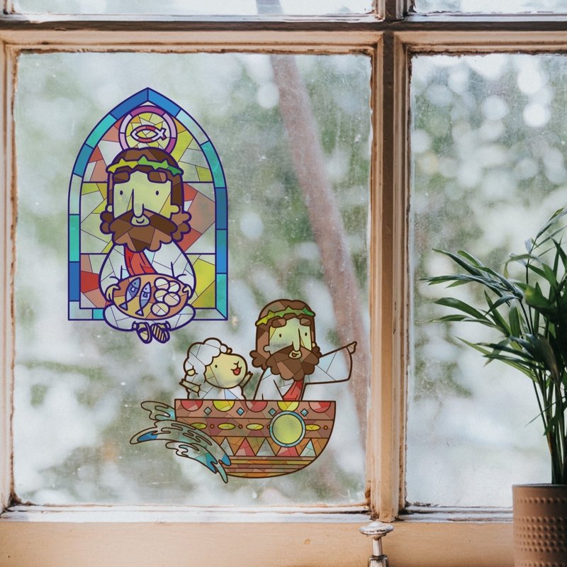 //New Product//Stained Glass Illustration Static Sticker - Wall Décor - Plastic 