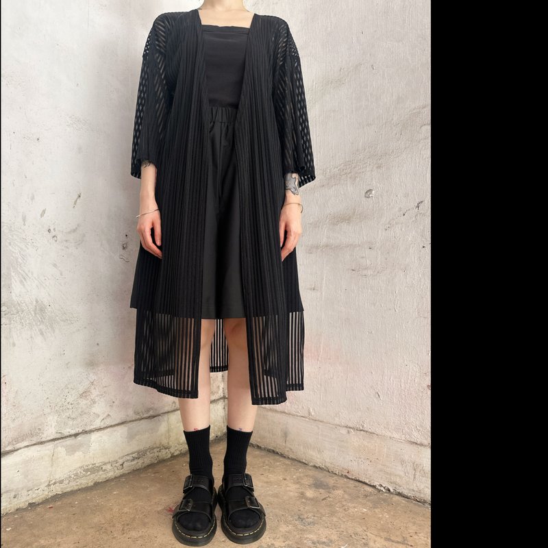 條紋流動外套 - 其他 - 其他人造纖維 黑色