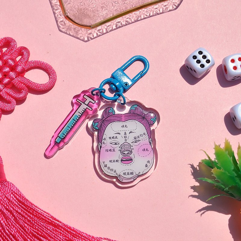 Tang Gourd Girl Medical Beauty Face Key Ring/ Acrylic Key Ring - Earrings & Clip-ons - Acrylic 