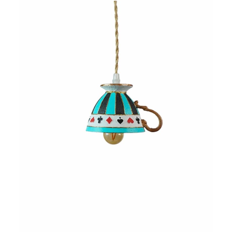 Mad tea party Teacup pendant chandelier White rabbit Kitchen turquoise lighting - โคมไฟ - พลาสติก ขาว