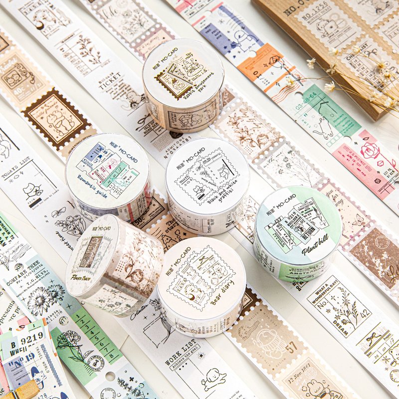 [Stamp Shop] Japanese Paper Notebook Tape Basic Practical Retro Stamp Collage DIY Material Stickers 6 Types - Washi Tape - Paper 