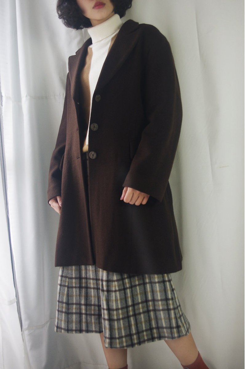 Vintage treasure hunt - black coffee wool texture suit coat has been scheduled - เสื้อแจ็คเก็ต - ขนแกะ สีนำ้ตาล