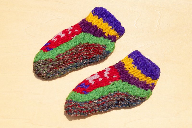 Christmas gift is limited to one knitted pure wool thermal socks/children's wool socks/children's wool socks/inner brush socks/knitted woolen socks/children's indoor socks-contrast color ethnic totem - รองเท้าเด็ก - กระดาษ หลากหลายสี