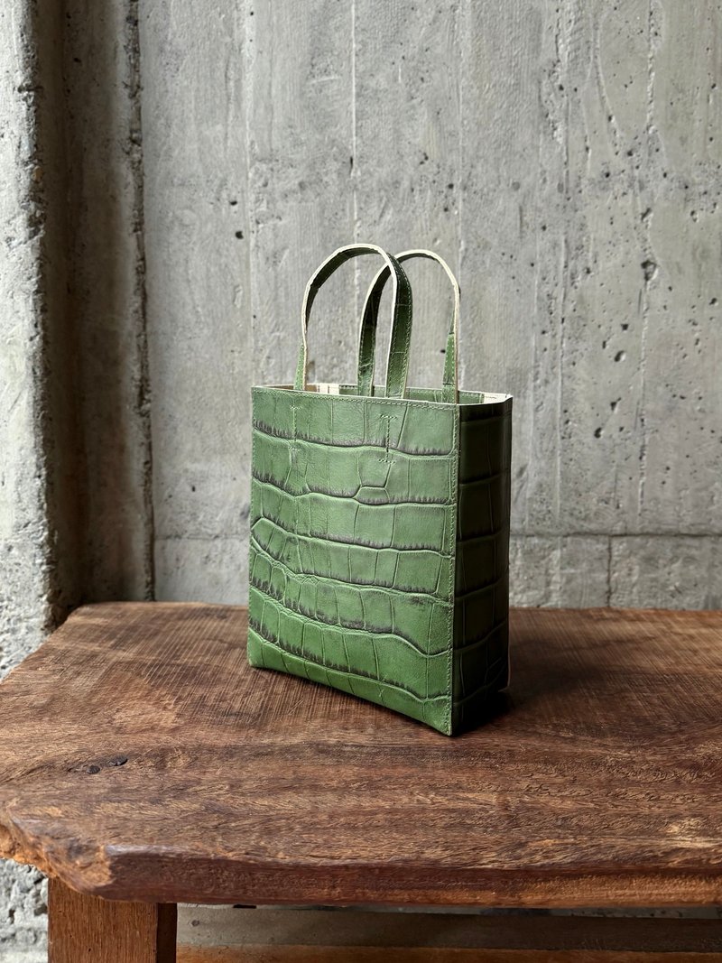 真牛皮紙袋 - mini  I 綠鱷魚  I 手提袋 手提包 皮革包 隨身包 - 手袋/手提包 - 真皮 綠色