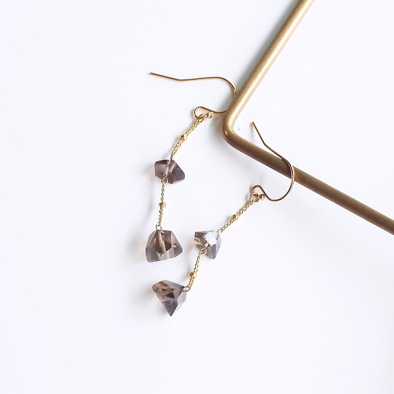 Smoked tea crystal irregular rough cut surface clear crystal 14K GF earrings mystery gift - Earrings & Clip-ons - Gemstone 