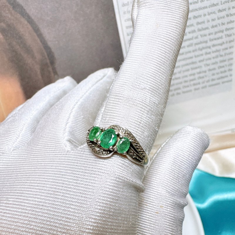 【Antique Western Jewelry】Exquisite Natural Emerald from Zambia, Sterling Silver Gemstone 925 Handmade Ring - General Rings - Precious Metals Green
