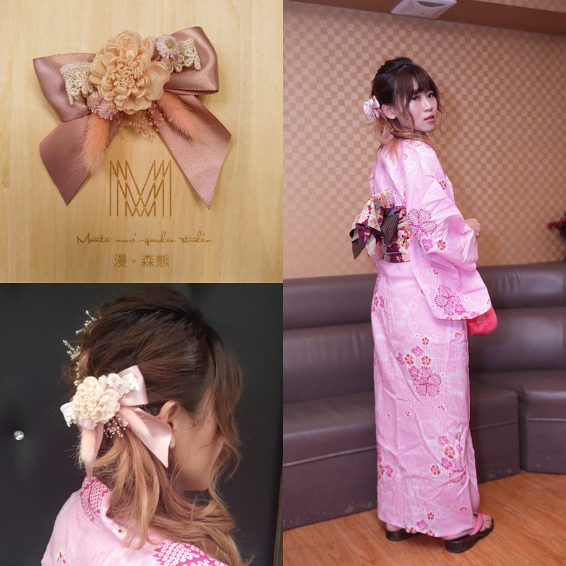 Diffuse dry flower hair ornaments, no withered flowers, dry flowers, yukata summer festival - Dried Flowers & Bouquets - Plants & Flowers Pink