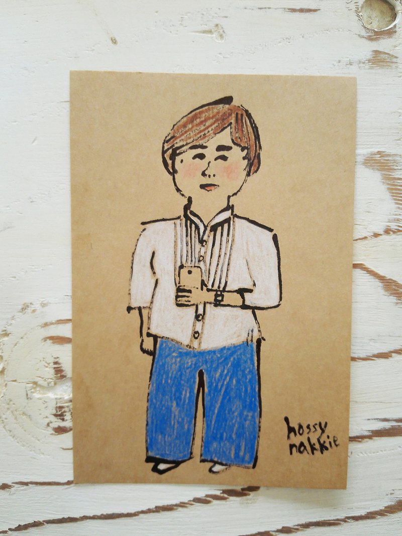 Portrait drawing in the bamboo pen and ink (post card size) for 1 person - Customized Portraits - Paper Multicolor