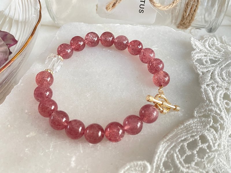Queen's Craftwork 天然星光草莓晶 白水晶 好人緣系列 - 手鍊/手環 - 水晶 粉紅色