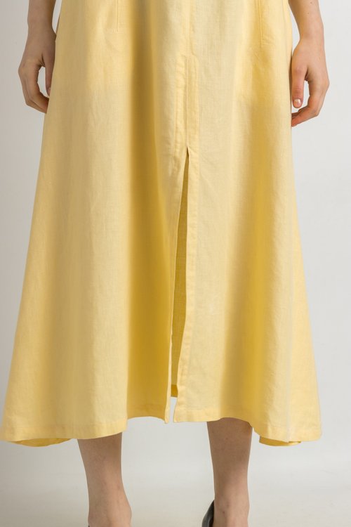 ◇ HERMES エルメス ヴィンテージ リネン100% 膝下丈 シングル スカート スーツ 42 イエロー * ◆ 1000027704751 匿名配送HERMES エルメス リネン ヴィンテージ ブラウス