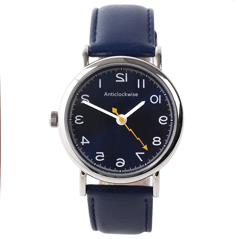 逆回転腕時計 アンチクロックワイズ ユニセックス ブルー文字盤/アラビア数字/ブルー本革ベルト AC-BL - 女裝錶 - 其他金屬 