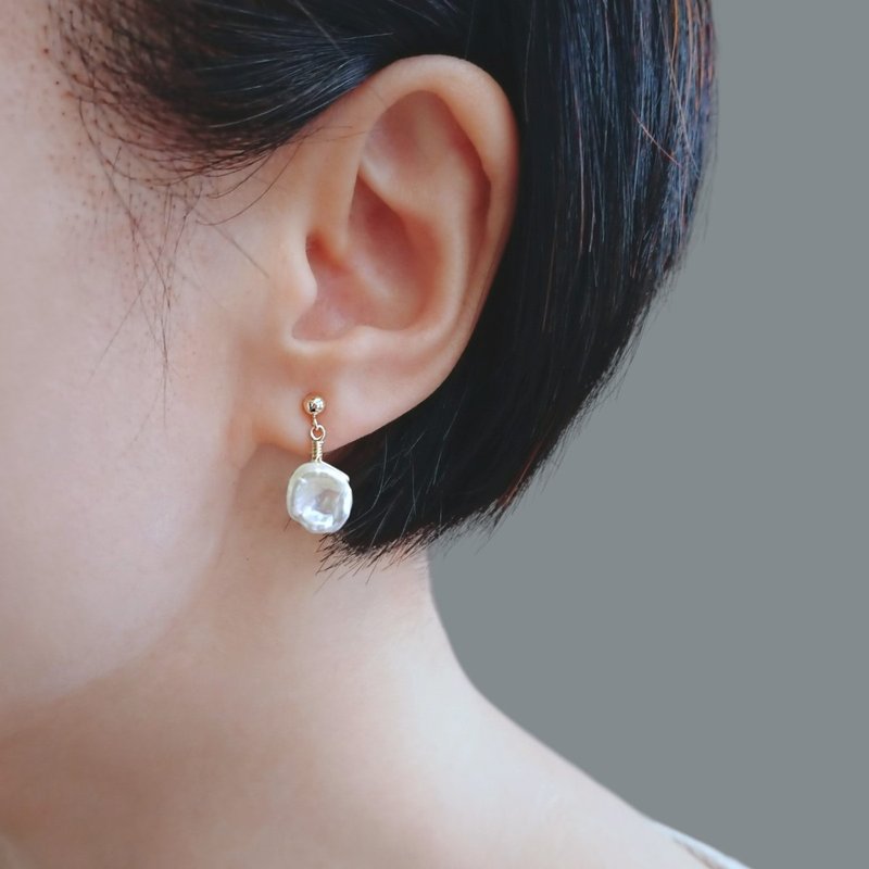 NEW - Baroque Petal Freshwater Pearl 14Kgf Drop Earrings | Keshi - Earrings & Clip-ons - Pearl White