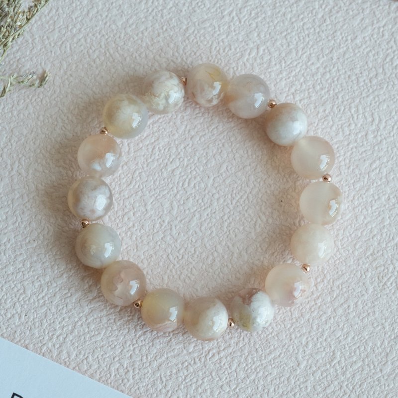 Big Blossom Sakura Agate genuine gemstones stretch bracelet female birthday gift - สร้อยข้อมือ - คริสตัล สึชมพู