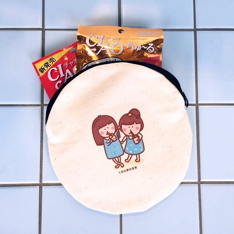 Drink Jane MilkのDaily Canvas Round Shape (Cosmetic Bag) メイクアップバッグ - ポーチ - コットン・麻 ブルー