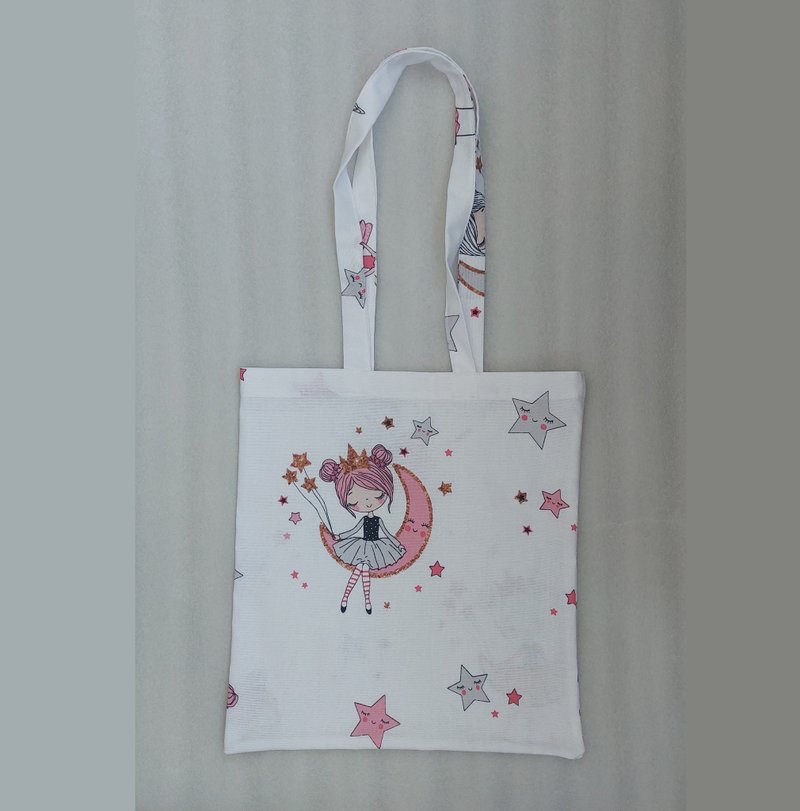 Durable Reusable Tote Bag, Soft Cotton Canvas Bag for Little Princess, Ballerina - กระเป๋าถือ - ผ้าฝ้าย/ผ้าลินิน ขาว