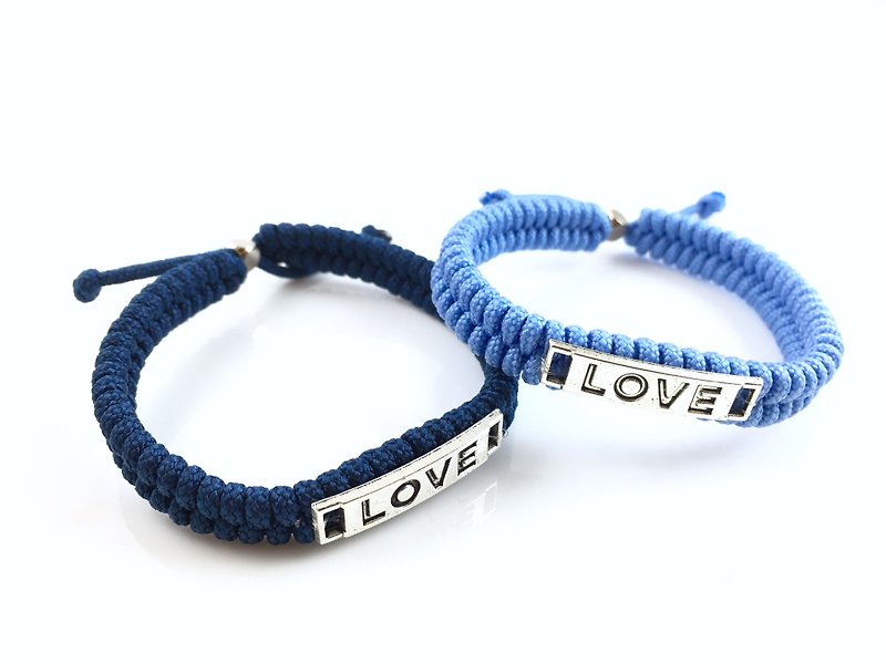 Valentine's flagship product - LOVE [Love] hand rope combination together away! (dark blue light blue) - สร้อยข้อมือ - ผ้าฝ้าย/ผ้าลินิน สีน้ำเงิน