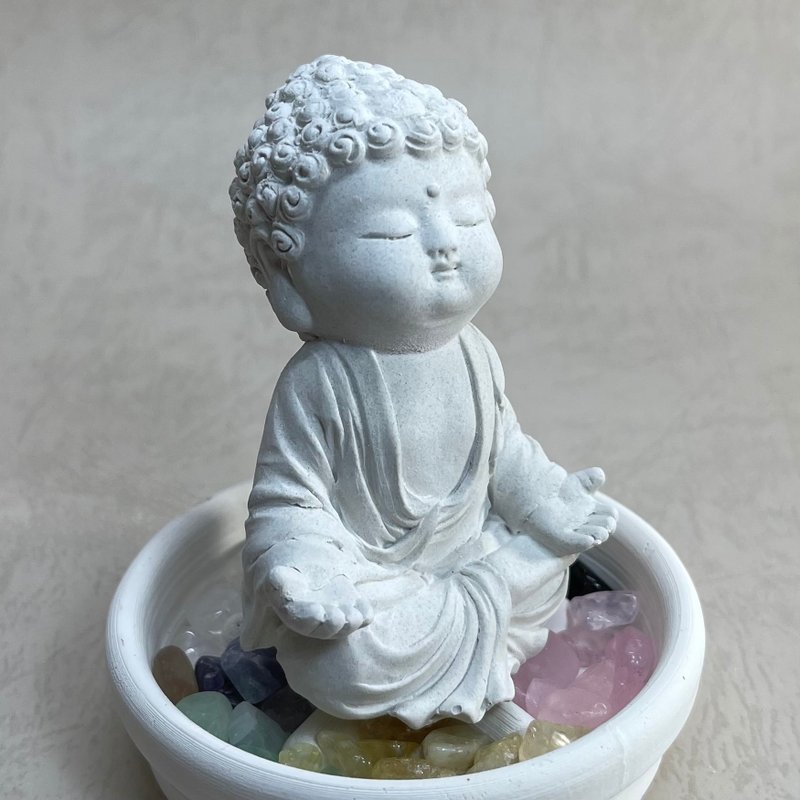 佛像擺飾 五行水晶礦石擴香之衲靜小盤水晶套組 佛 水晶 母親節 - 香氛/精油/擴香 - 水泥 灰色