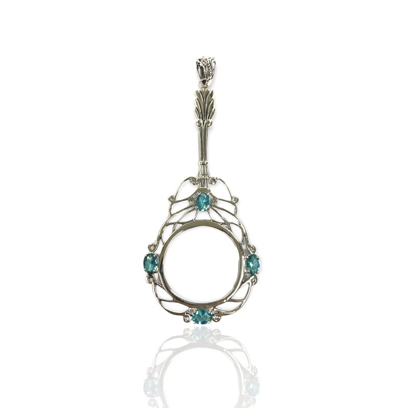 Victorian Style Magnifying Glass Loop Pendant Blue Topaz 925 Sterling Silver - อื่นๆ - เงินแท้ สีเงิน