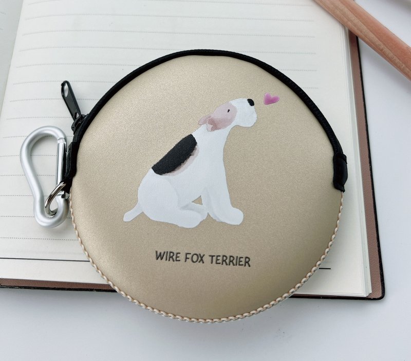 Wirefoxterrier 剛毛獵狐梗 防撞防潑水皮革 零錢包啾咪 金 - 零錢包/小錢包 - 人造皮革 黑色
