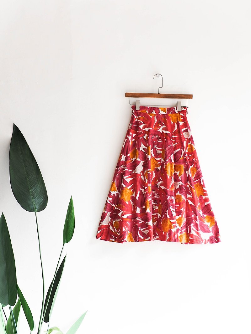 River Hill - Akita Fung red flowers full bloom spring antique cotton A word skirt Japanese college students vintage dress vintage - Skirts - Cotton & Hemp Red