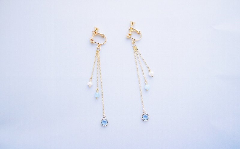 Wave by Wave - Earrings - Aquamarine Crystal Embellished Earrings - Earrings & Clip-ons - Other Metals Blue
