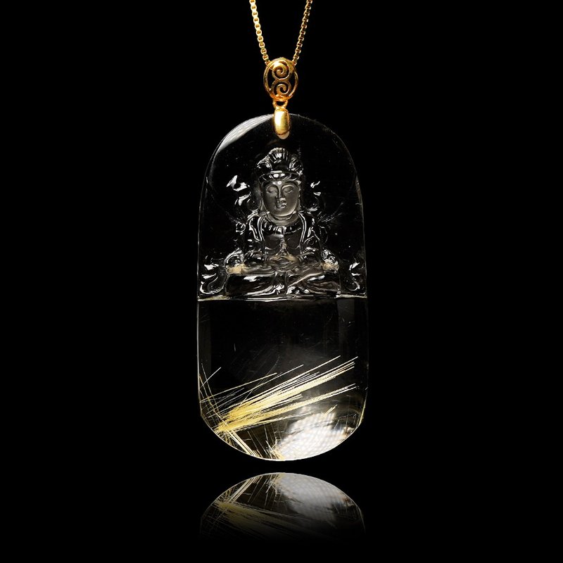 【正佳珠寶】金鈦晶 超頂級巧雕觀世音菩薩 28.1g 金鈦晶吊墜 - 項鍊 - 半寶石 多色
