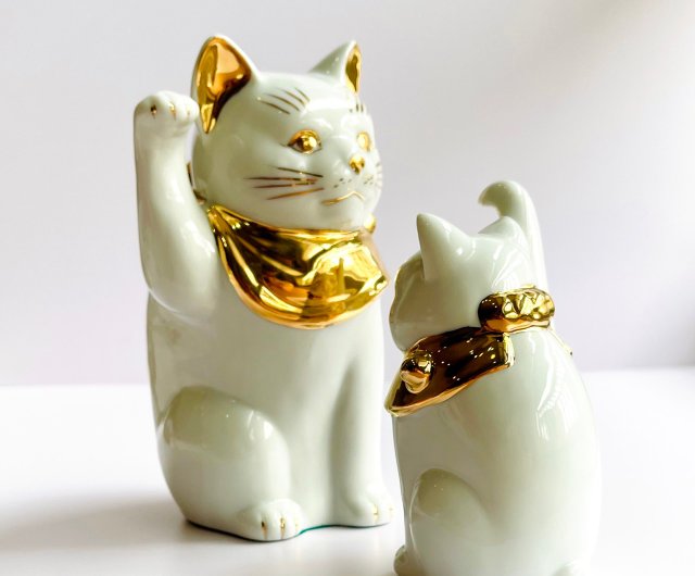 瀬戸焼　招き猫　ネイビー　ブチ　5号　2個セット　箱無し Amazon.co.jp: 招き猫 瀬戸焼 染付猫 一対 友禅磁器招き猫 開運