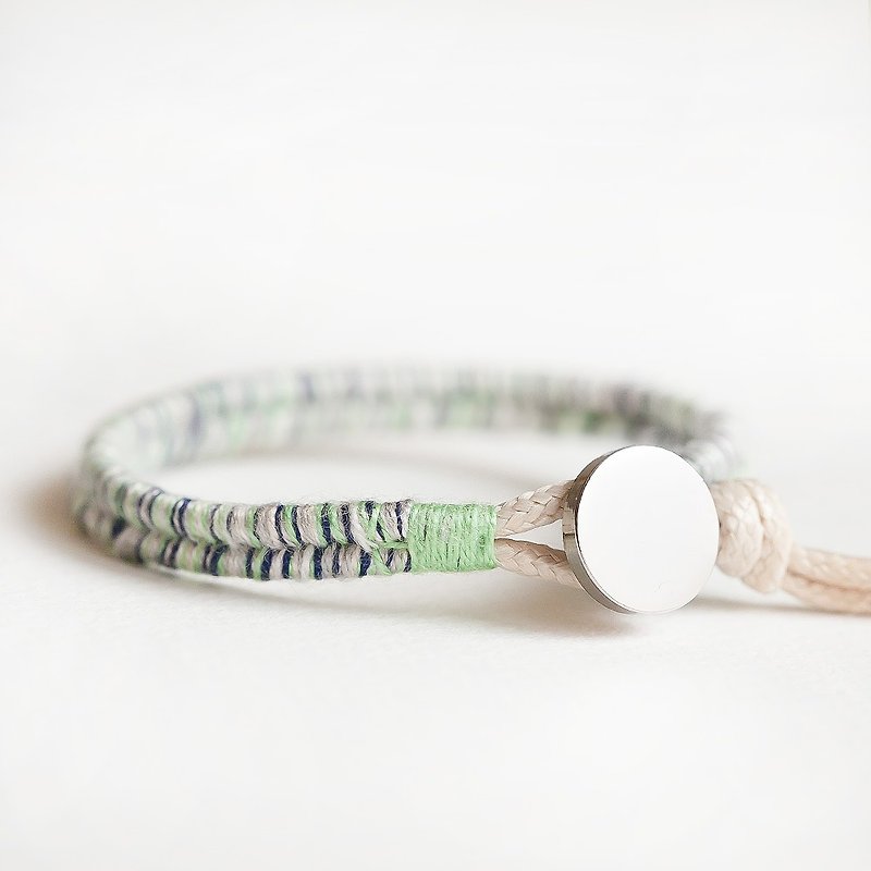 Green Odense Qin Liang Mint Green Cotton Threaded Silver Knit Bracelet "Small Chain Club" Male and Female Neutral Model BTW034 - Bracelets - Cotton & Hemp Green