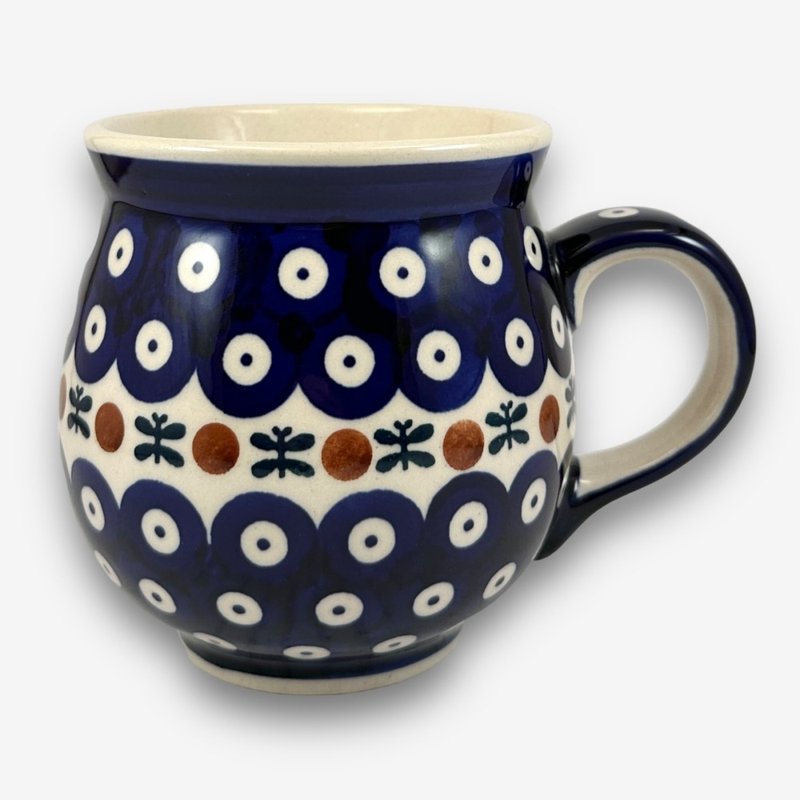 波蘭手繪手工陶-胖胖杯 550ml 孔雀眼系列 設計師款 - 其他杯子 - 陶 藍色