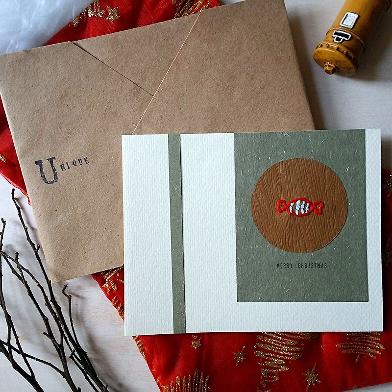 手縫い画像クリスマスカード（キャンディー）（オリジナル） - カード・はがき - 紙 多色