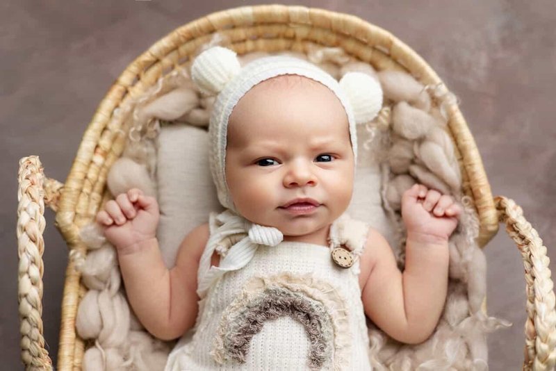 Cute Bear Ears Cap & Newborn Boy Photo Session Bodysuit Set - 嬰兒手鍊/飾品 - 其他材質 白色